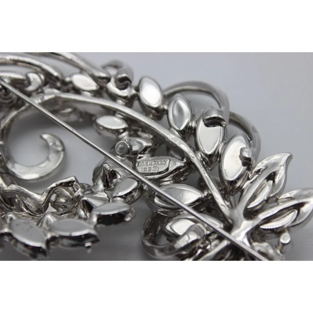 Vintage 40s 50s Eisenberg Ice clear rhinestone‎ floral swag leaf wedding brooch